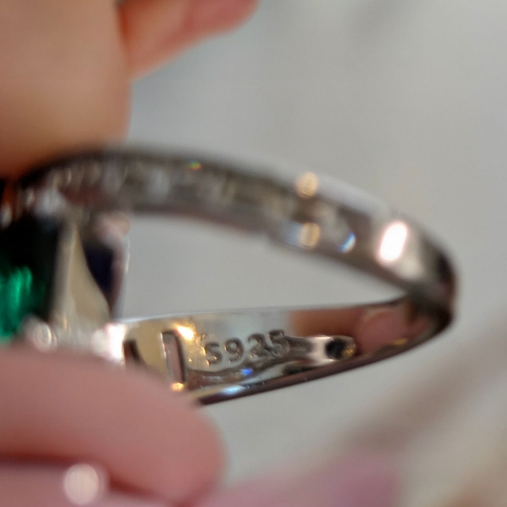 Contemporary Bypass Silver Ring W/ Emerald, Sapphire, And CZ In Modern Gift Box - Picture 4 of 5